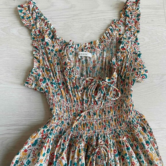 Doen Floral Midi Dress in Cream and Brown - Picture 5 of 9